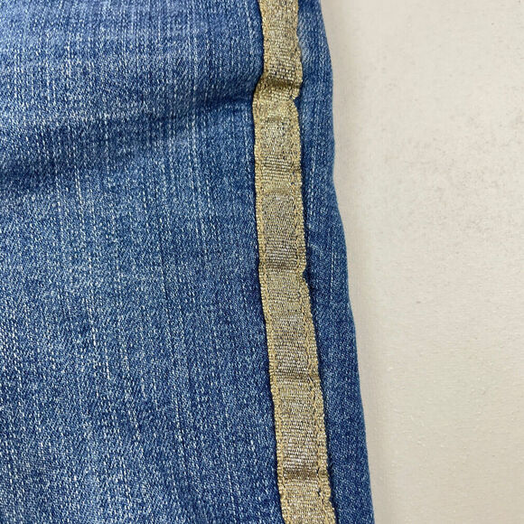 OshKosh B'Gosh Vestbak Girl Denim Blue Jean Overalls Pants Skinny Gold Stripe 3T - Picture 4 of 14